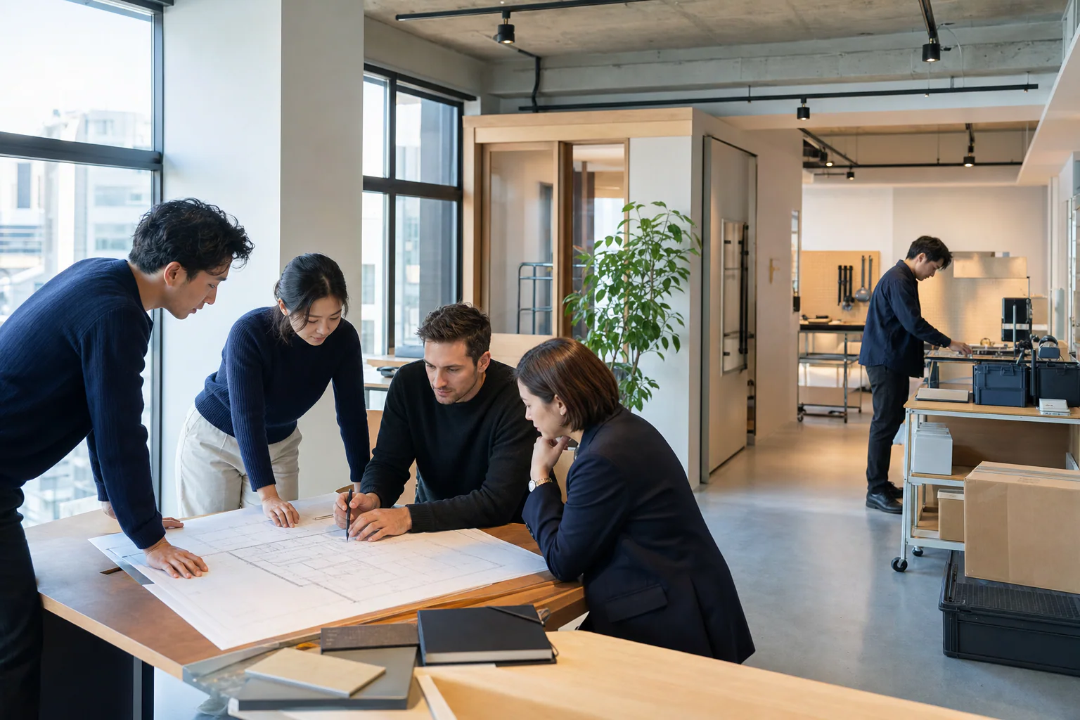 A contemporary Japan operating team preparing a new business platform